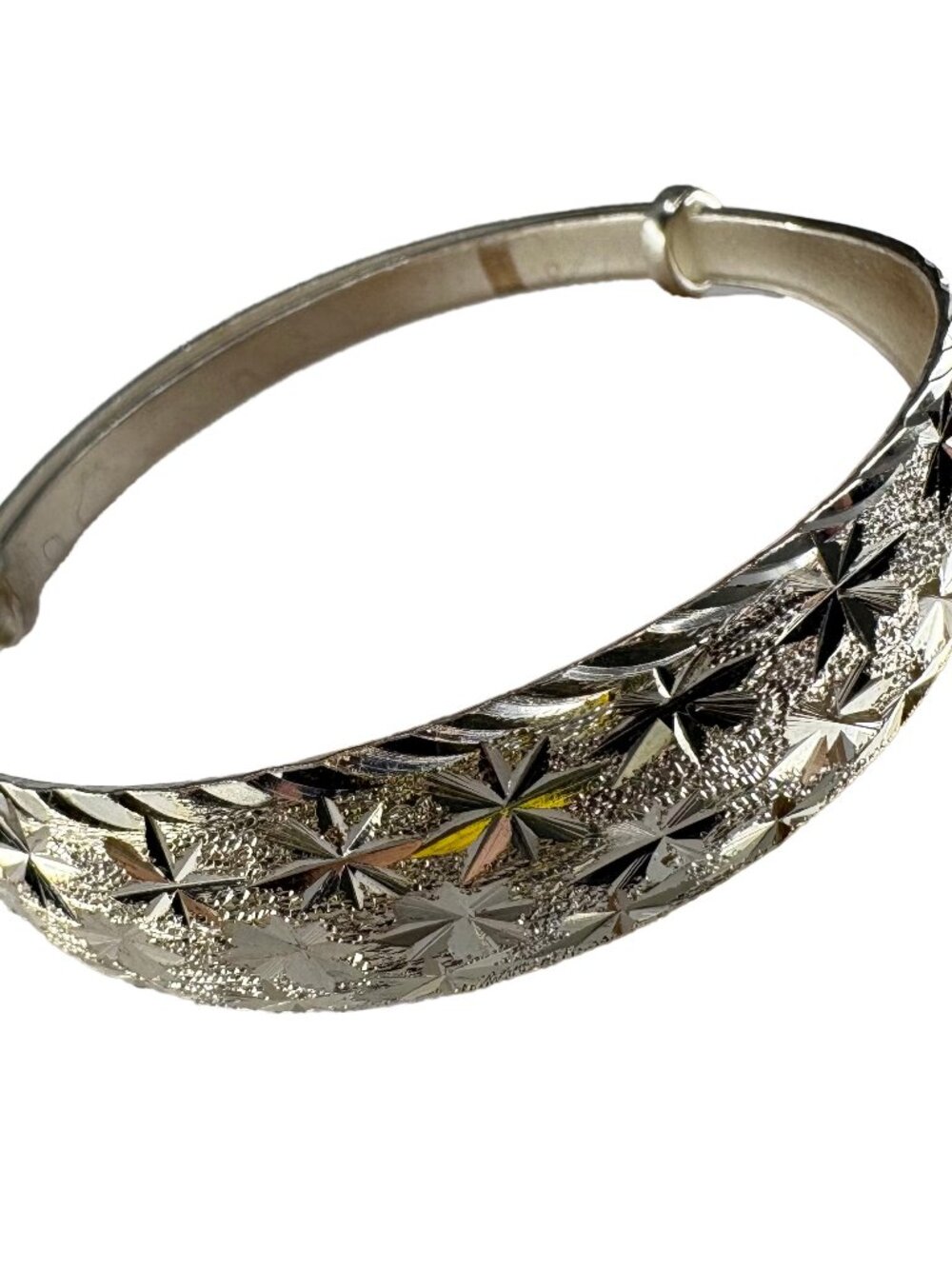 925 Sterling Silver Bangle Diamond Cut Starburst Adjustable Bracelet Cuff 24.18g